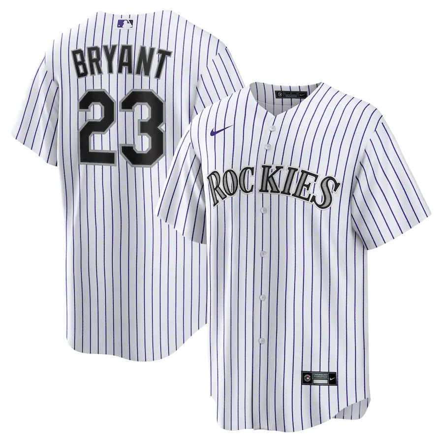 Men Colorado Rockies #23 Kris Bryant Nike White Purple Replica Player MLB Jersey->women mlb jersey->Women Jersey